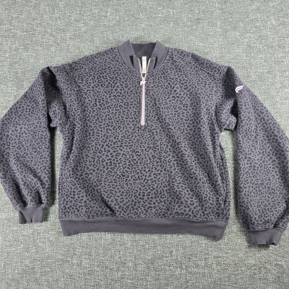 FABLETICS Forever Fleece Sweatshirt Women Black Gray Quarter Zip Leopard Medium - Picture 1 of 6